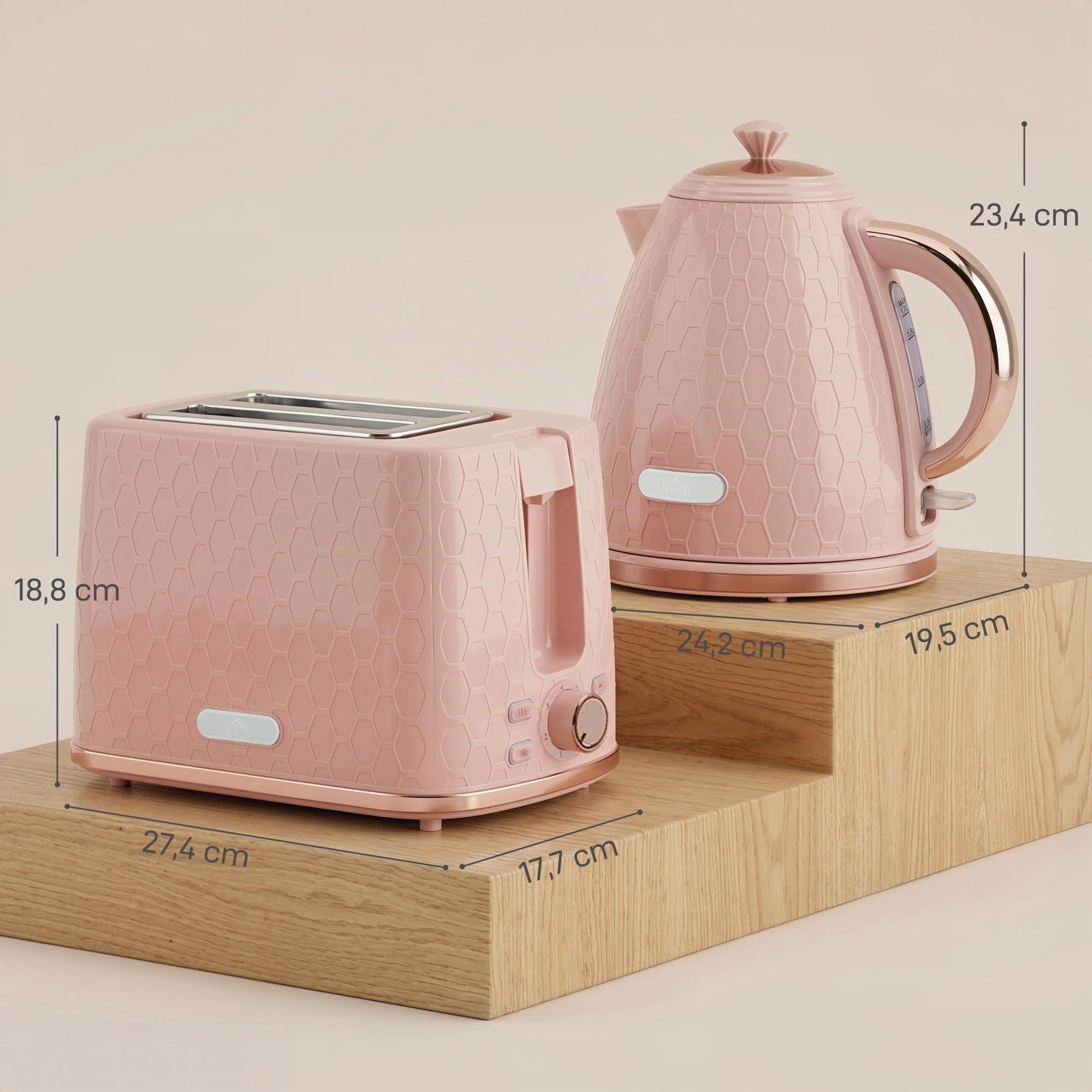 HOMCOM Set bouilloire et grille-pain 2200W rose