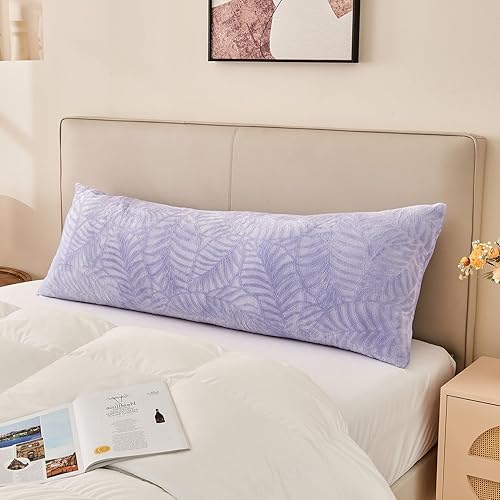 SOCHOW Body Pillow Cover 21x54 Inches, Super Soft and Cozy Leaves Textured Fleece Long Body Pillowcase with Zipper Closure,1 Pack, Lilac - 54" x 21" (Pack of 1) - Lilac