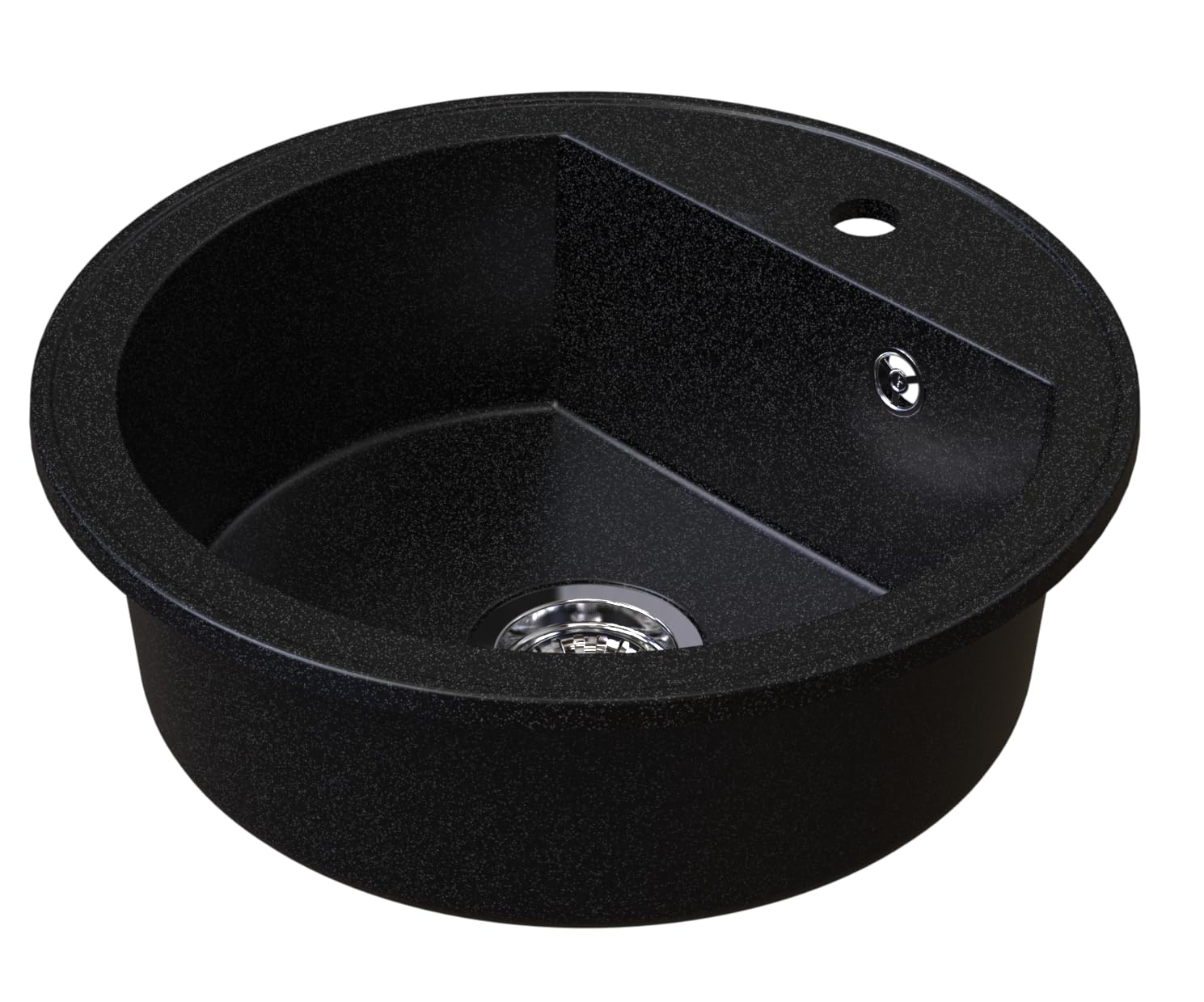 Évier, Évier de Cuisine en Granit, Évier Encastré, Cuve Simple Avec Siphon, Résistant aux Taches et Facile d'Entretien, 80% Sable de Quartz, 1 cuve, Rond, Ø 49, Graphite - Noir Moucheté