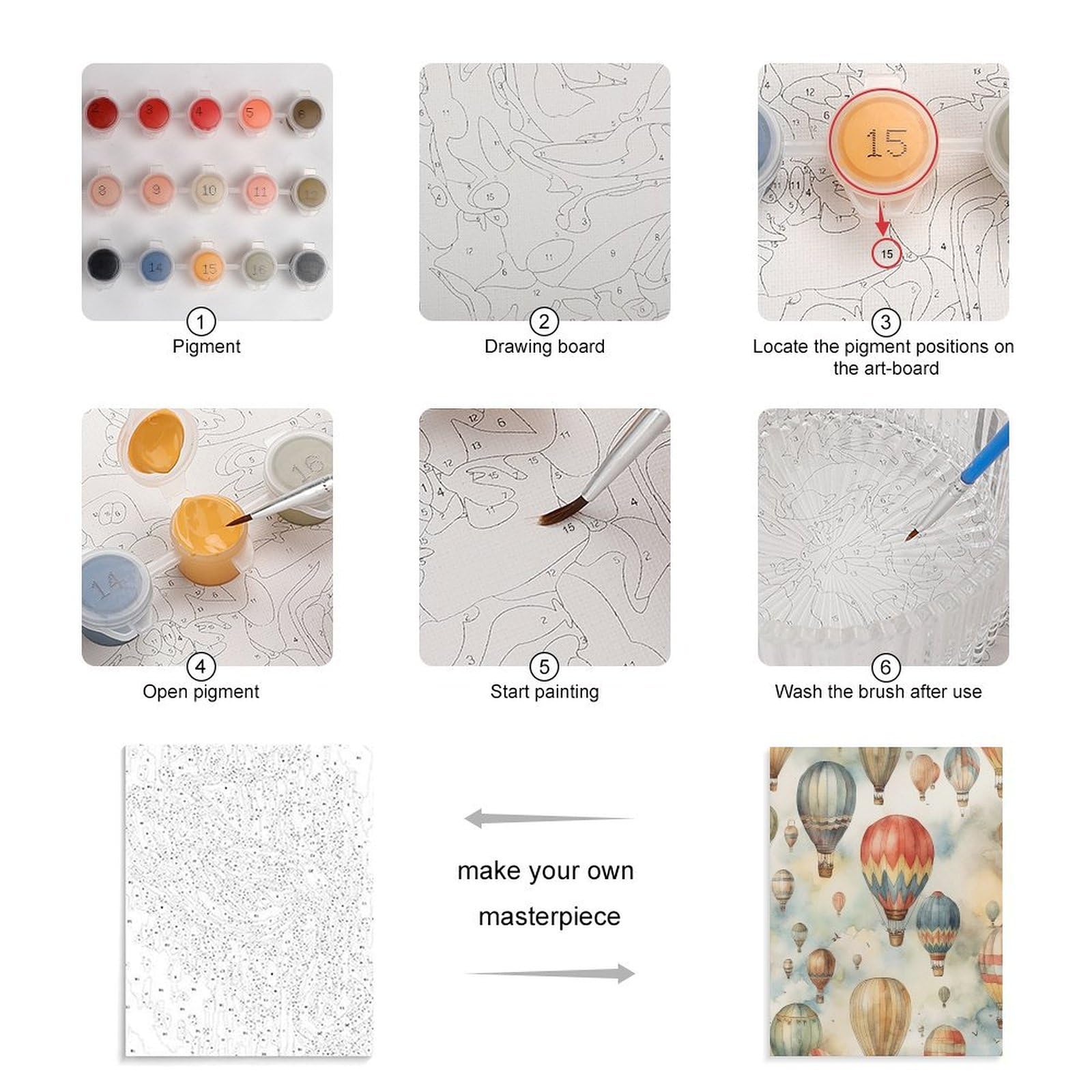 LPAGBCNU Aquarell-Heißluftballon-Malen nach Zahlen-Set für Erwachsene, Anfänger, Erwachsene, Malen nach Zahlen, Kits auf Leinwand, DIY-Acryl-Ölfarben, Malerei mit Pinseln als Geschenk, Wanddekoration
