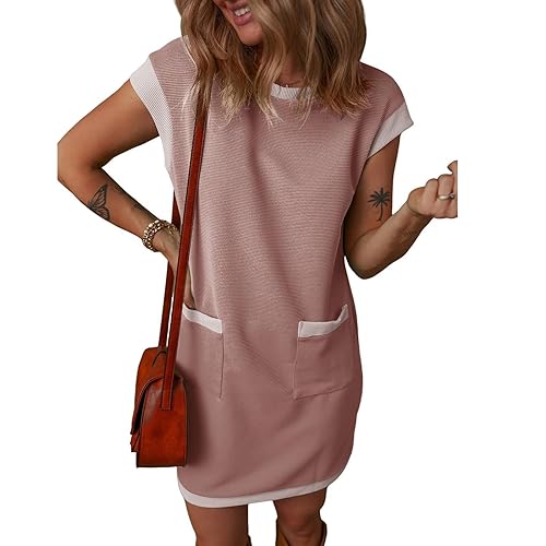 Women Summer Mini Dresses Casual Loose Fit Round Neck Sleeveless
