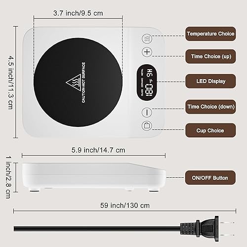 Miniatura 7 de Calentador de taza de café, calentador de café para escritorio con 9 ajustes de temperatura, temporizador de 9 horas, plato calentador de café