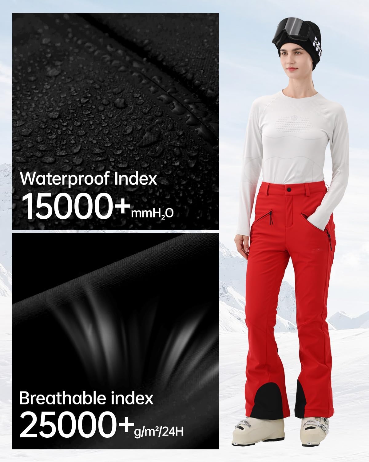 Womens Ski Pants Slim Fit Snow Fleece Lined Snowboard Soft Shell Fitted Insulated Waterproof Windproof Warm - Image 4