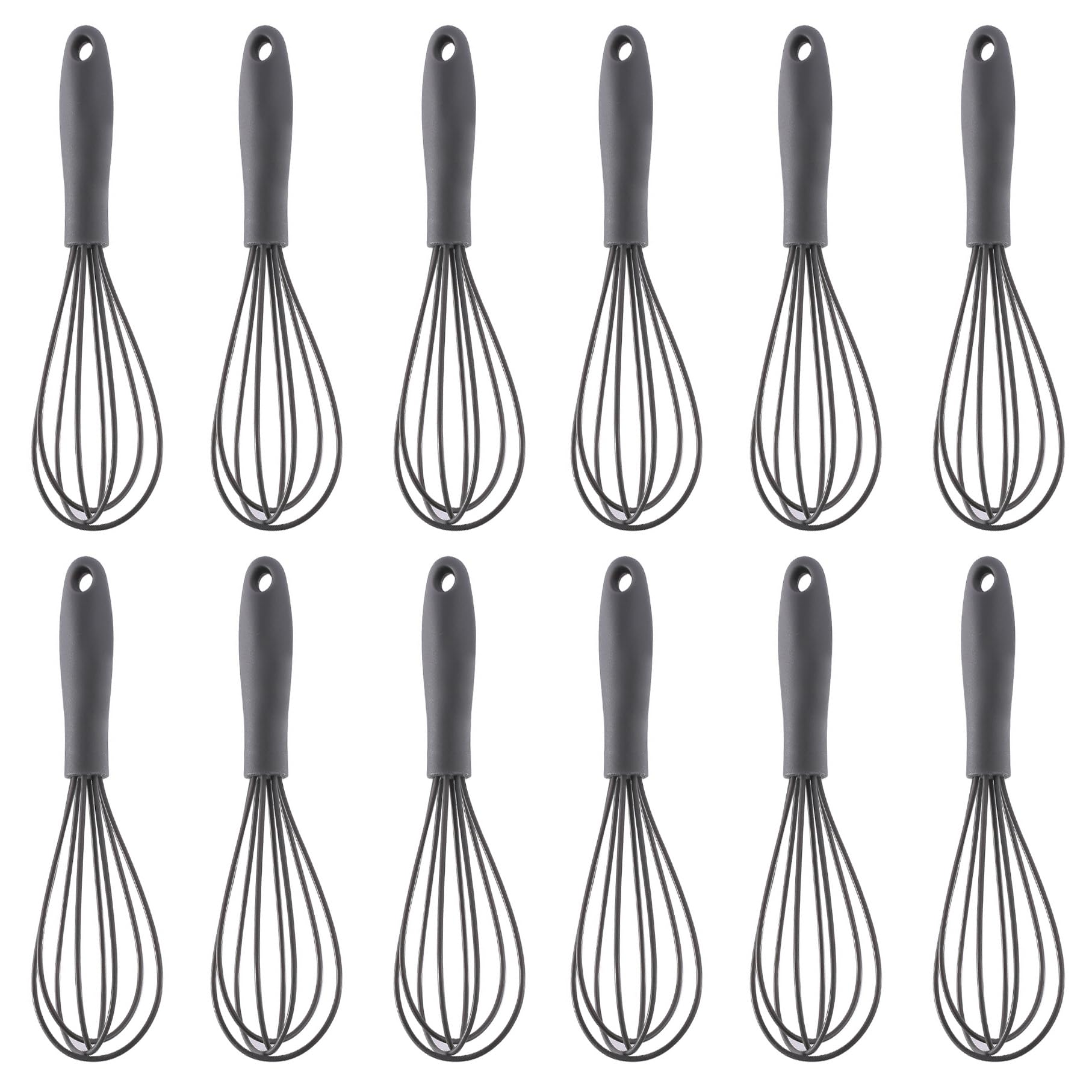 Ousyaah Compact Silicone Whisk (6.7 Inch), 12 Pack Portable Mini Balloon Mixer Egg Beater, Manual Handheld Milk Frothers, Household Egg Blender Small Silicone Egg Whisks for Cooking (Grey)