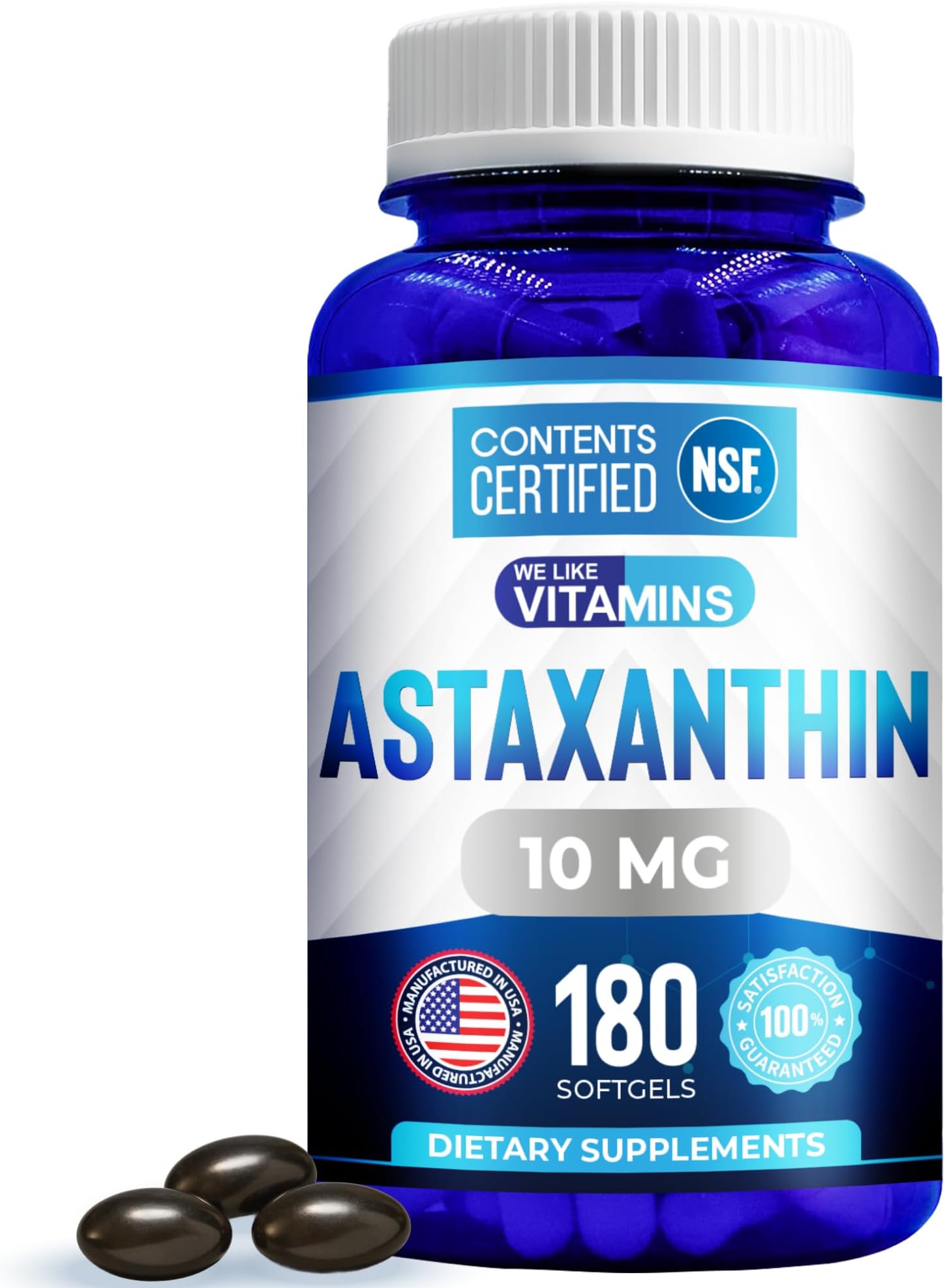 Best Value Pure and High Potency Astaxanthin 8mg 180 Capsules - Supports Antioxidant Health - Made in USA GMPC - Guaranteed Purity