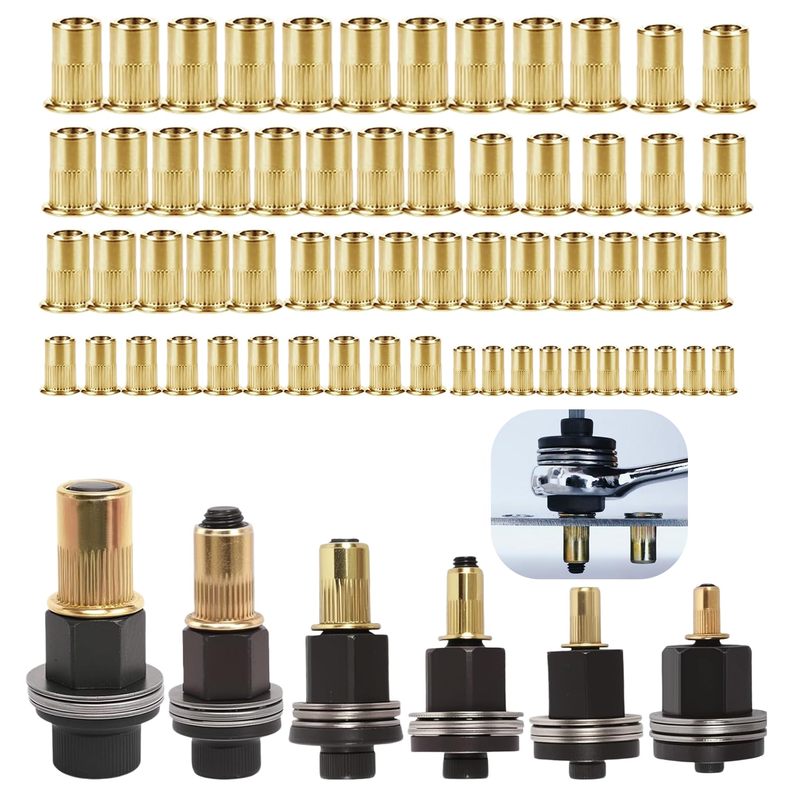 Kit de Remachadora de Tuercas M3-M10 con 60 Tuercas Remachables | Juego de Herramientas de Remachado Profesional con 6 Mandriles Intercambiables | Remachadora Manual para Metal y Plástico | Herramient