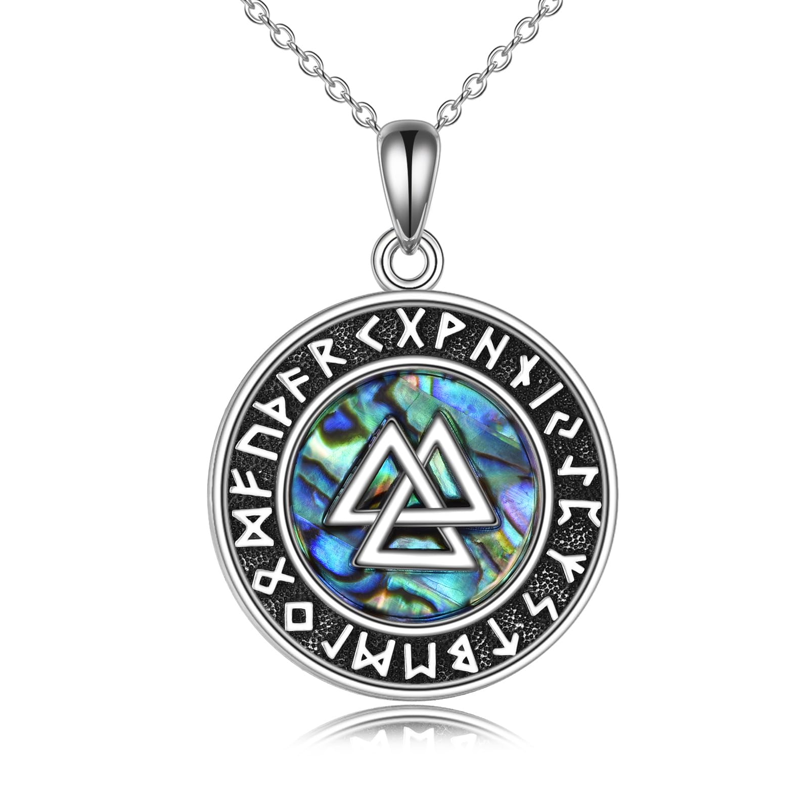 YAFEINI Wikinger Nordischer Kette Damen 925 Sterling Silber Valknut/Keltische Kreuz/Wolf/Anker/Vegvisir/Odin Horn Anhänger Halskette Abalone Muschel Wikinger Schmuck Geschenk