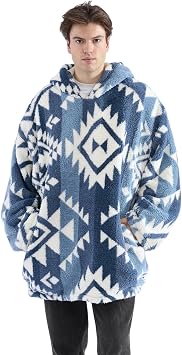 Coleman Oversize Wearable Blanket Hoodie, Sherpa Lined with Pockets, Blue