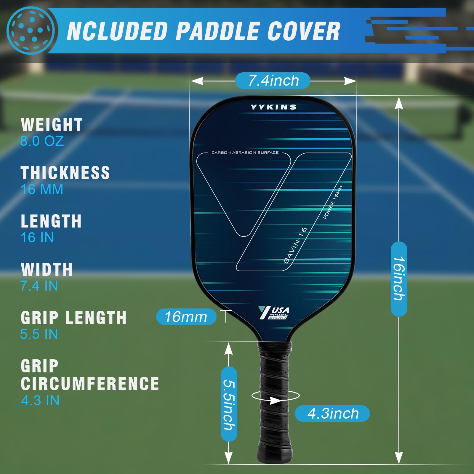 Amazon | YYKINS ピックルボールパドル 16mm 2024 カーボンファイバー