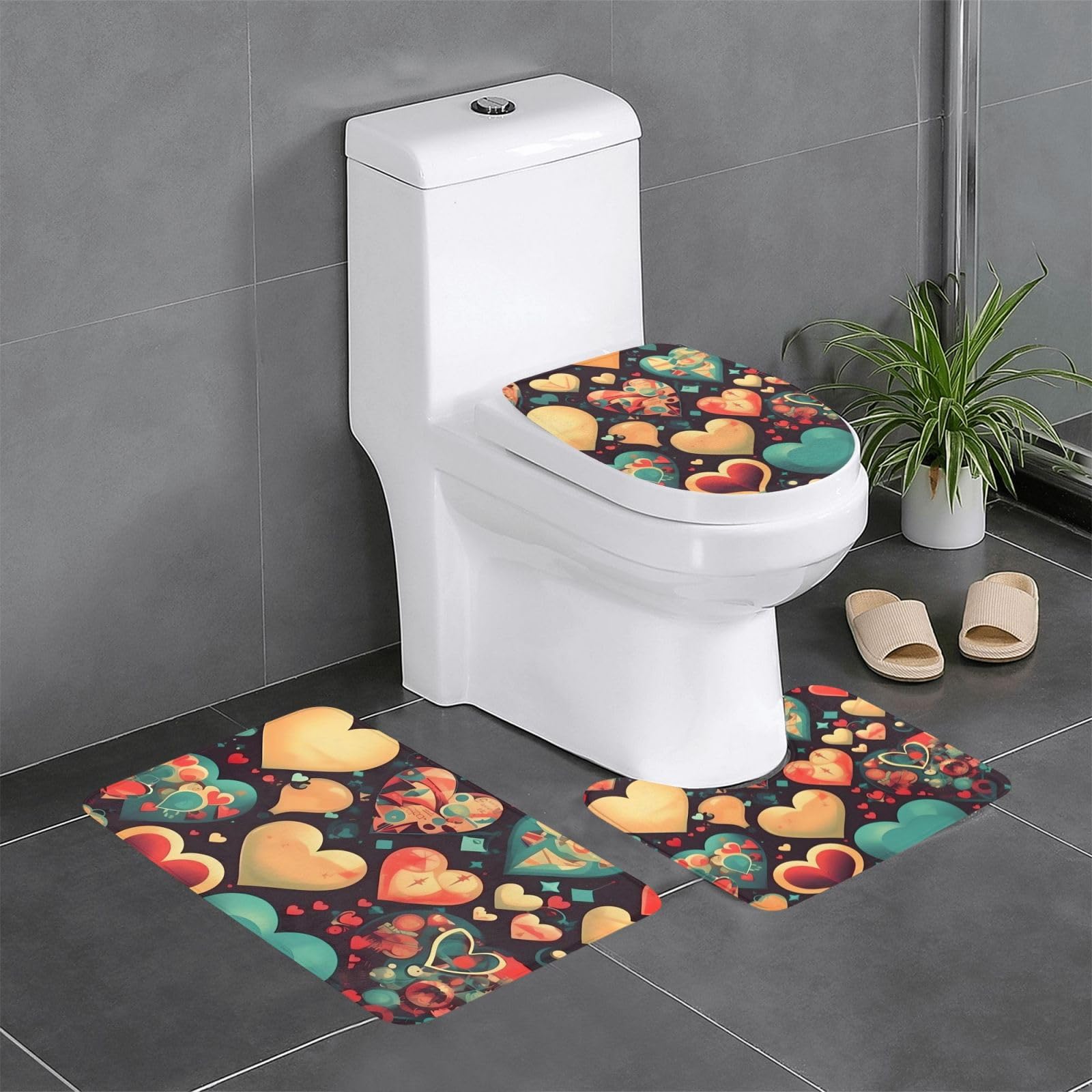 Tapis de salle de bain antidérapants lot de 3 absorbants motif coeur