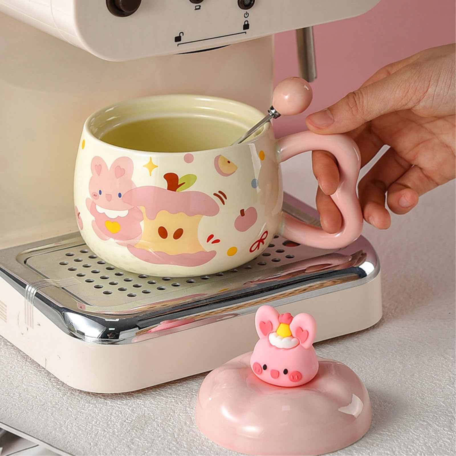 Taza para pareja de 400 ml con tapa, taza de avena para desayuno, azul, 400 ml