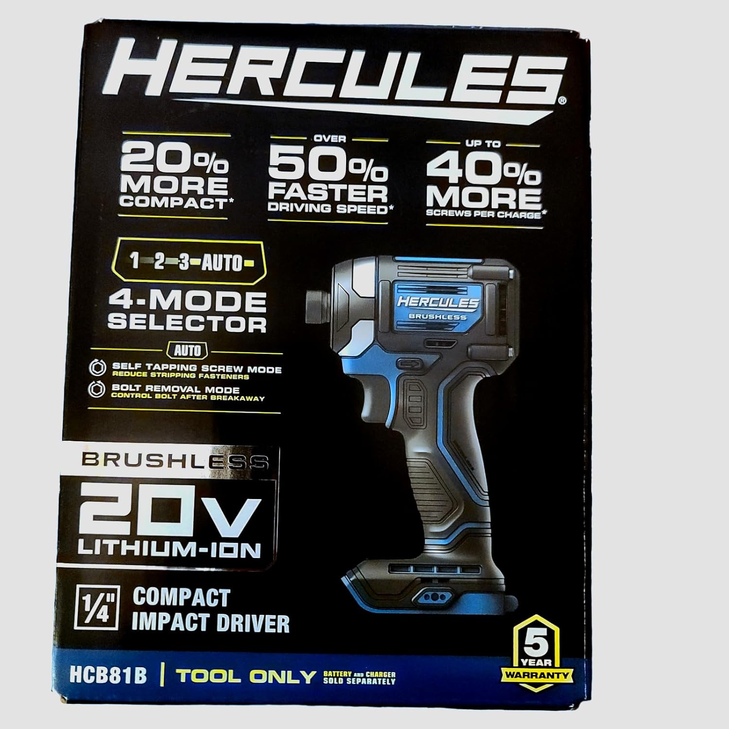 Generic 20V Brushless Cordless 1/4 in. Compact 3-Speed Impact Driver Compatible with Hercules - Tool Only, Blue and Black