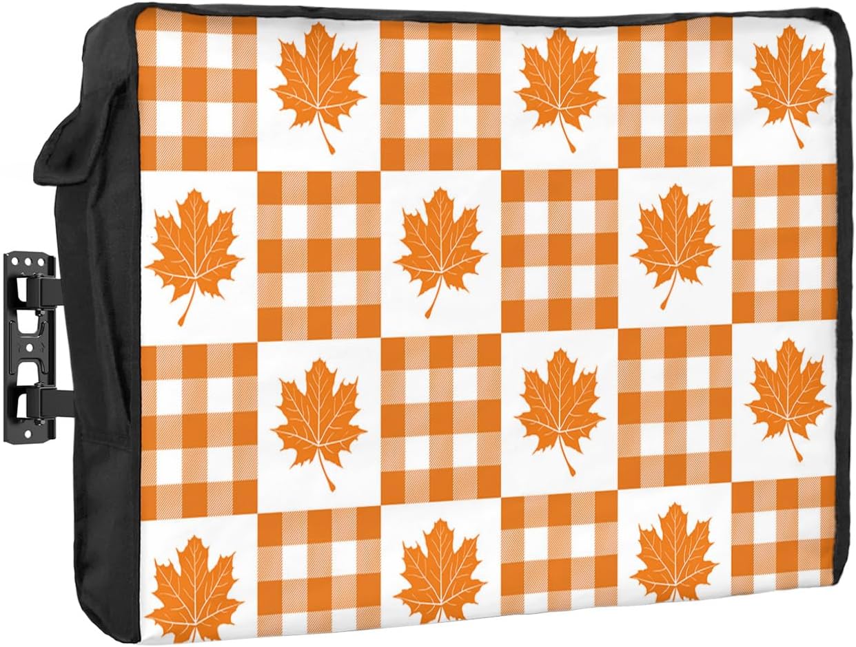 Outdoor TV Cover - Thanksgiving Vintage Pumpkin Squirrel Sunflower Maple Leaves Waterproof and Weatherproof 60"-65" LCD Movable Shield TV Display Screen Protector Outside Television Covers