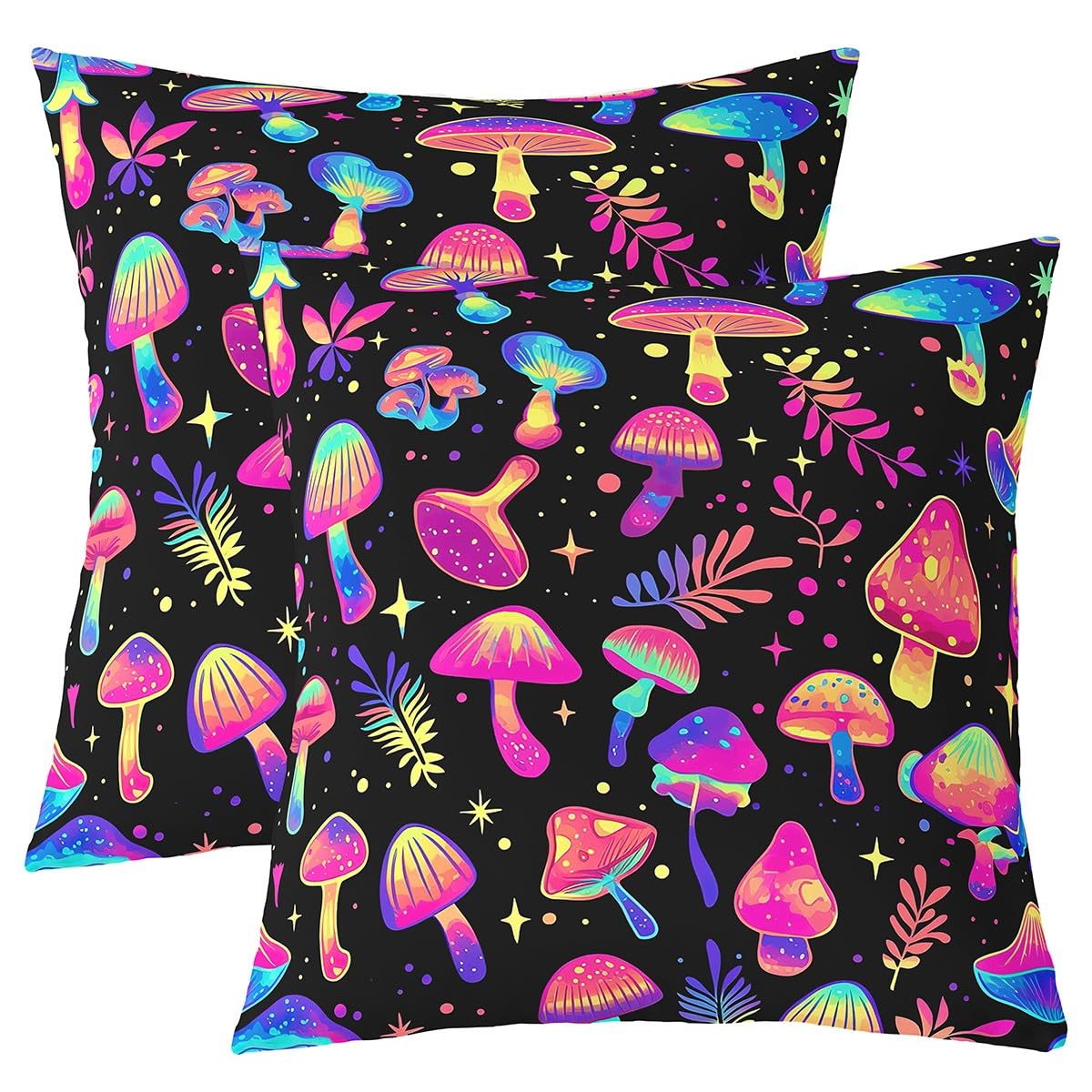 Loussiesd Mushrooms Reversible Throw Pillow Covers 55x55cm Kawaii Fungus Pillow Covers Home Decor for Kids Teens Adults Wild Mushroom Stuff Square Cushion Covers Set of 2 Colorful