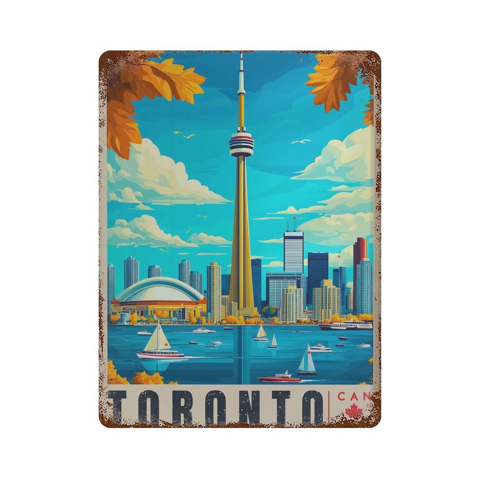 xiaoxiaoshen Toronto Skyline Travel Illustrated Canada Wall Decor Art Metal Tin Poster Modern Home Decor Art Home Bar Shop Decorations Vintage Sign 40x30cm