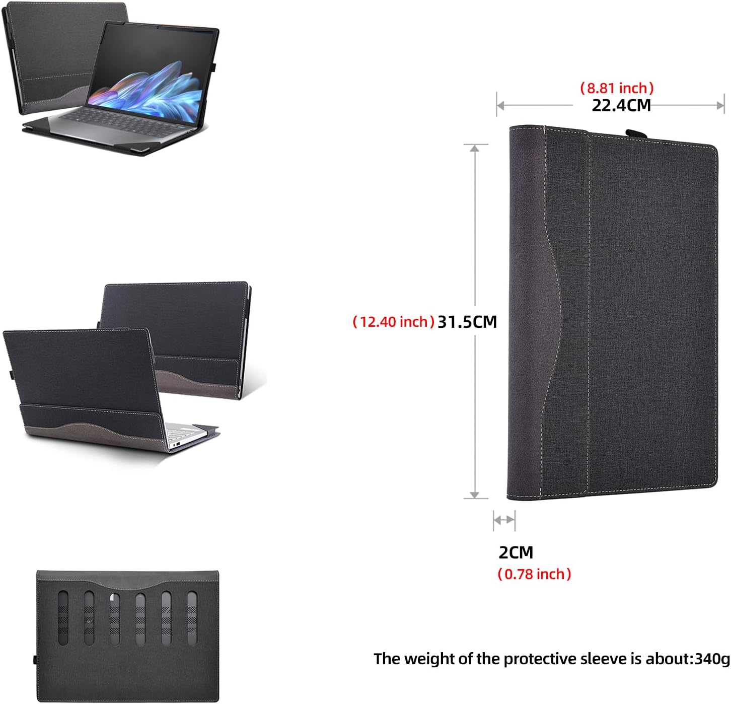 Laptop Cover for HP OmniBook X Laptop Next Gen AI PC - 14-fe0087nr |14-fe000|14-fe0097nr|14-fe0057nr|14-fe0058nr 14" PU Leather Inside Pocket Cover (Dark Gray)