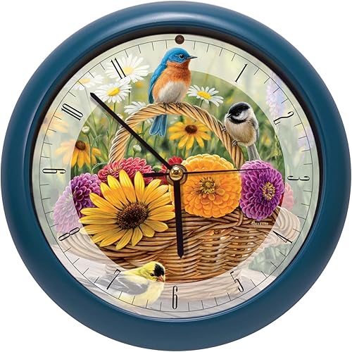 Mark Feldstein & Associates Wild Wings - Reloj de ramo de verano con sonidos originales de pájaros, 8 pulgadas, para pared o escritorio
