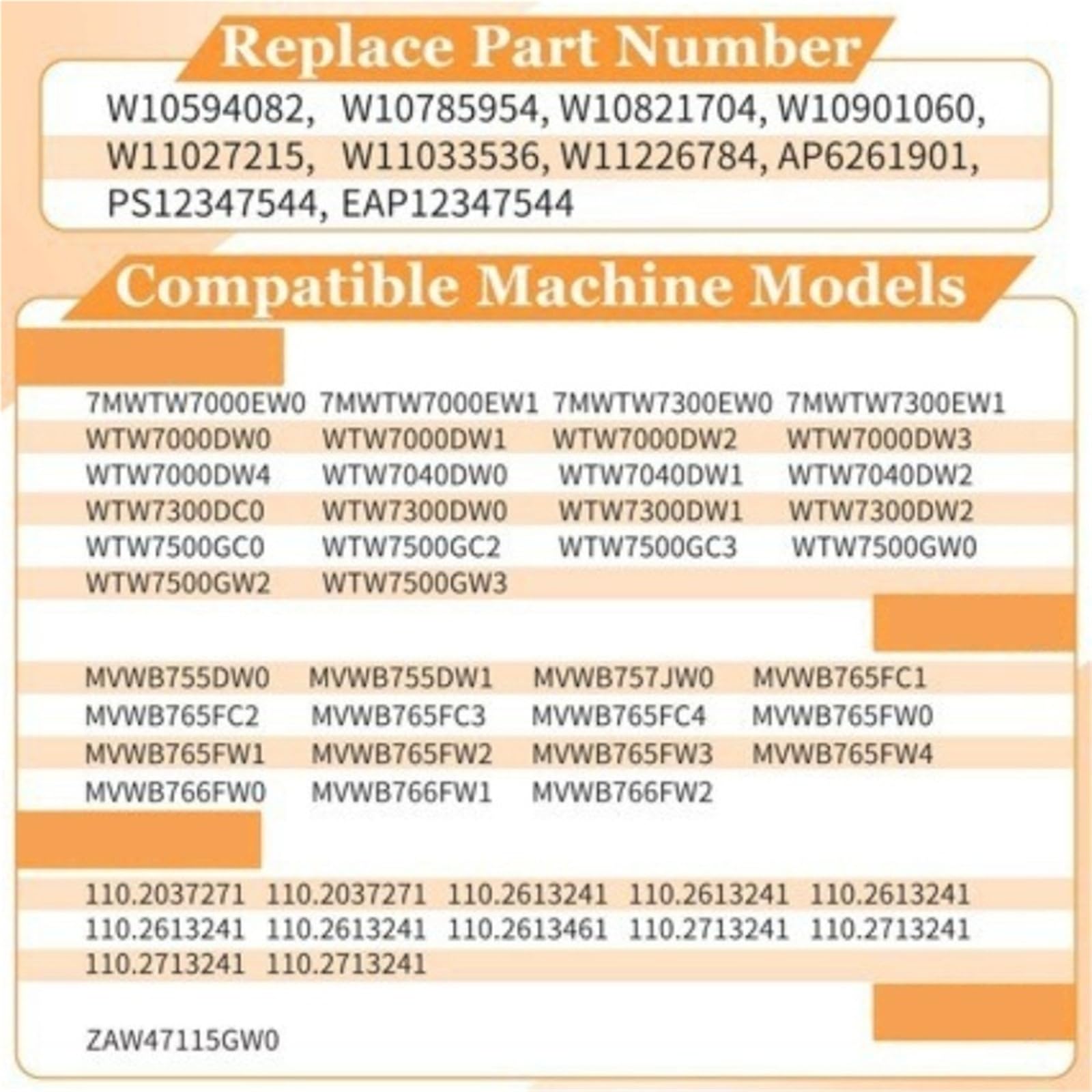 Kit Asta Di Sospensione Per Rondella, Compatibile Con Whirlpool, Compatibile Con Kenmore, W11130359 WTW7040DW1 W10901060