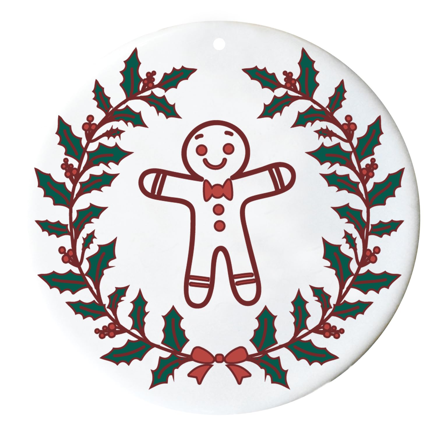 Smartypants Ceramic Smiley Gingerbread Christmas Bauble - Festive Wreath Xmas Holiday Winter Joyful Ornament Present Gift (Ceramic)