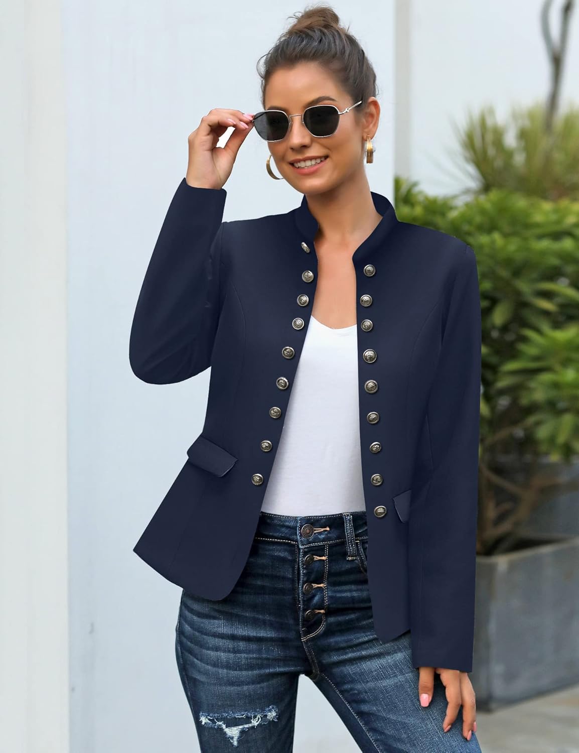 GRAPENT Women's Business Casual Buttons Pockets Open Front Blazer Suit Cardigan - Image 4