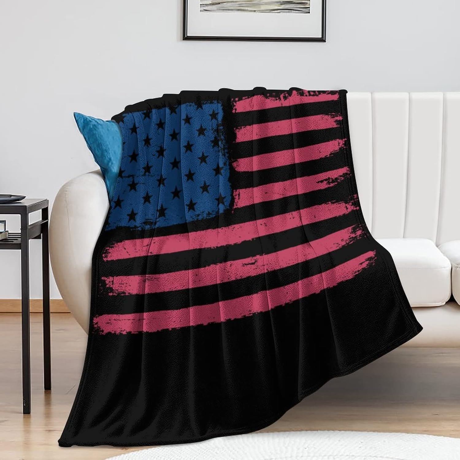 ビンテージ アメリカの国旗 フランネル毛布 軽量柔らかいあたたかい毛布ベッドソファ用