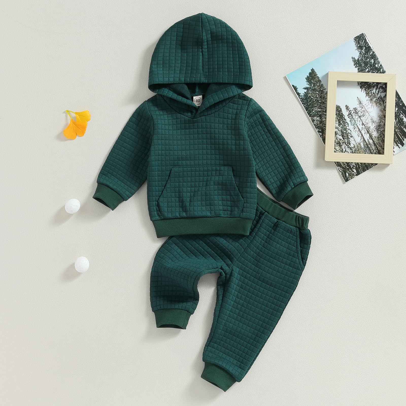 Ledy Champswiin Winter Toddler Little Boy Girl Clothes Set Long Sleeve Hoodies+Pants Solid Color Sweat Outfits (Green, 6-12 Months)