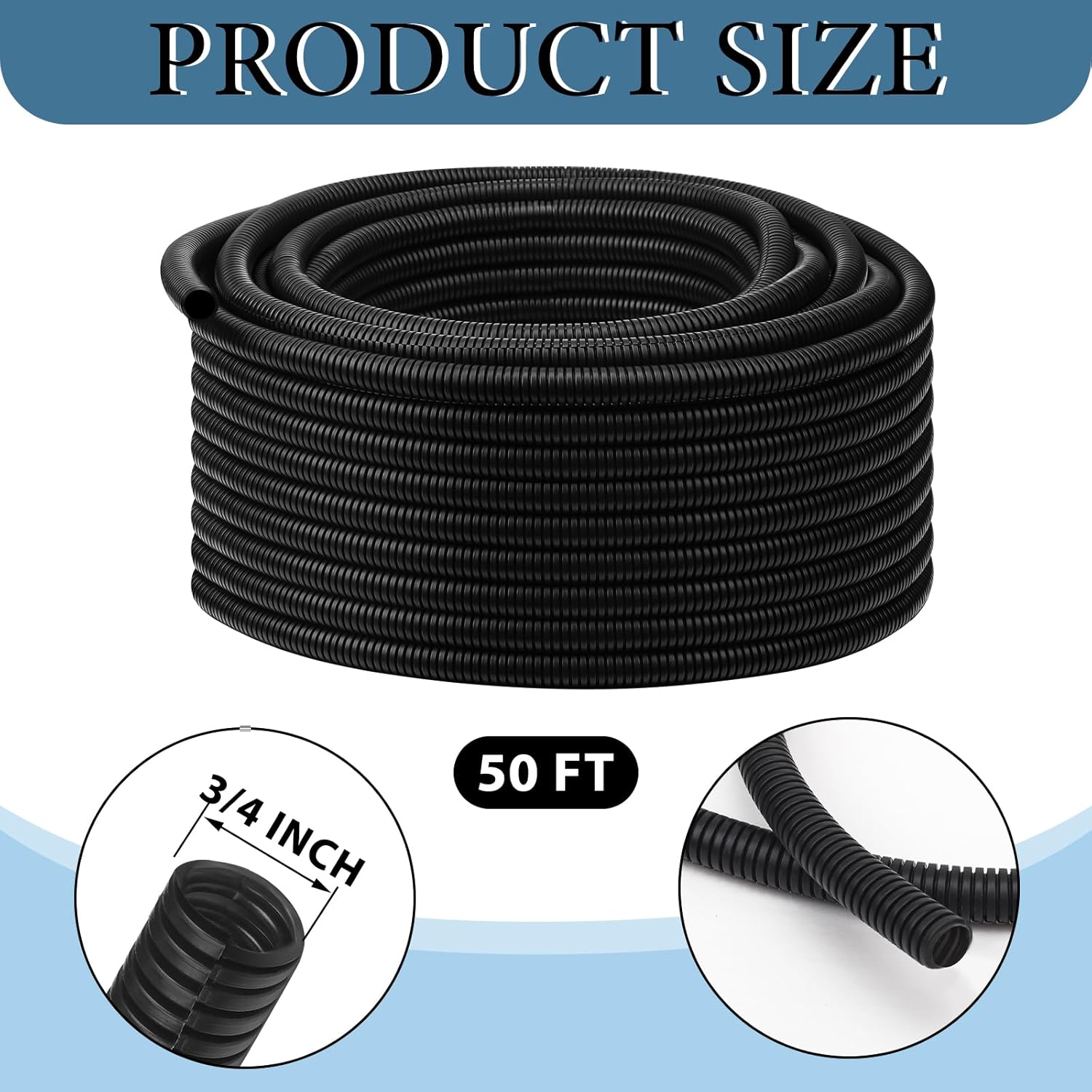 Kanayu Split Wire Loom Tubing Flame Retardant Wire Covering High Temperature Cable Sleeves Split Protector Cable Conduit for Industrial Electrical Automotive Marine(3/4in 50ft,Black)