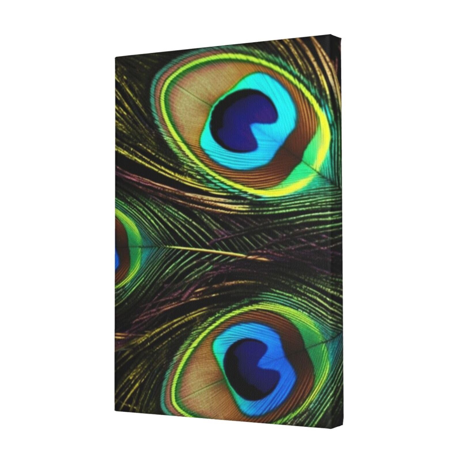 KLOPH Peacock Feathers Canvas Wall Art for Living Room 12"x18" Modern Artwork Painting for Bathroom Hanging Canvas Prints Aesthetic Wallart for Bedroom Kitchen Office Wall Decor