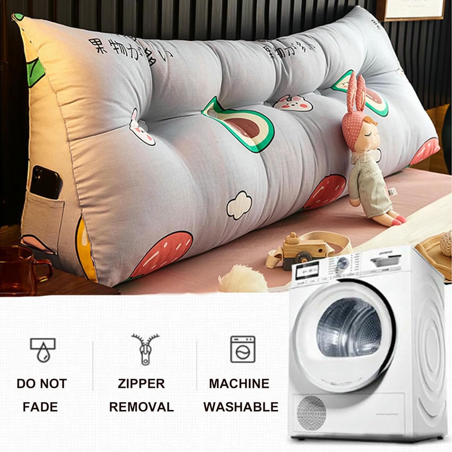 Triangular Headboard Pillow,Cute Triangle Cushion Reading Pillow,Large Bolster Positioning Support Removable Wedge Pillow for Daybed Bunk Bed Dorm~/