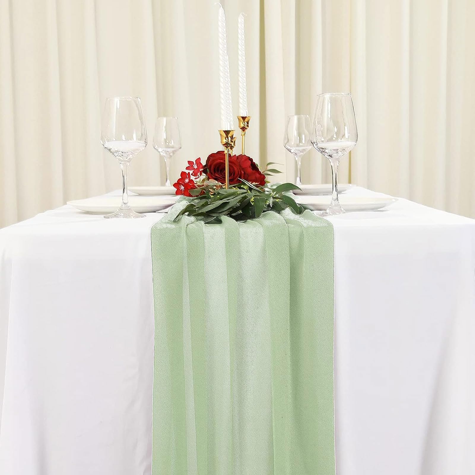 HUHJYUGE Voilage Arche Mariage Vert, Rideau Voilage Tulle Suspendue, Extérieur Mariage Rideau Tulle, Rideau Arche de Mariage, pour Déco Fête Cérémonie Rideaux Salon (6 600cm)