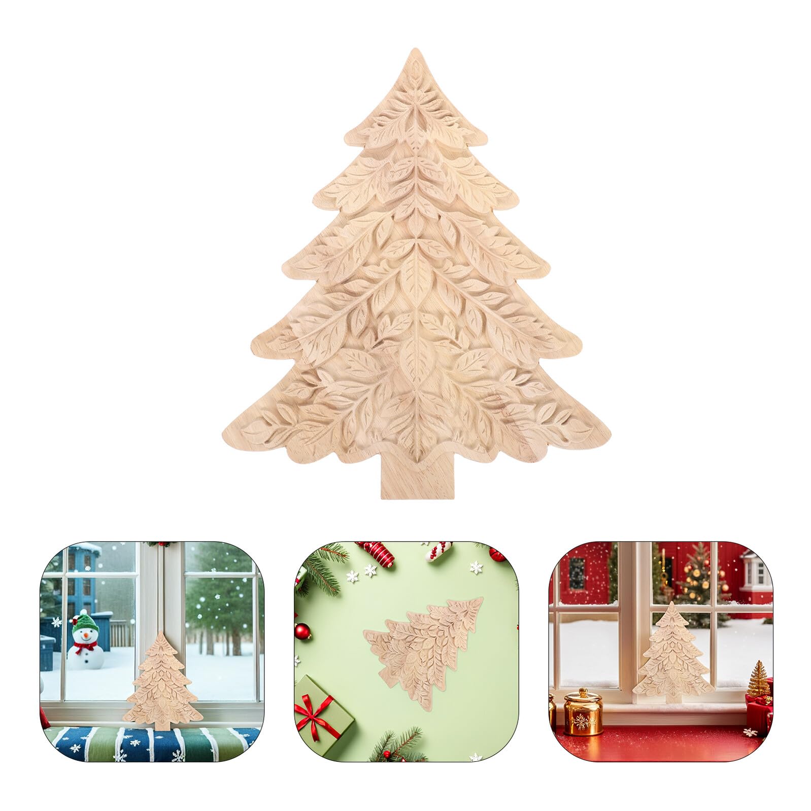 Décoration Sapin de Noël Bois Sculpté Ornements Rustiques sur Pied Éléments DIY pour Centre de Table et Cheminée Décor Hivernal Bois Naturel
