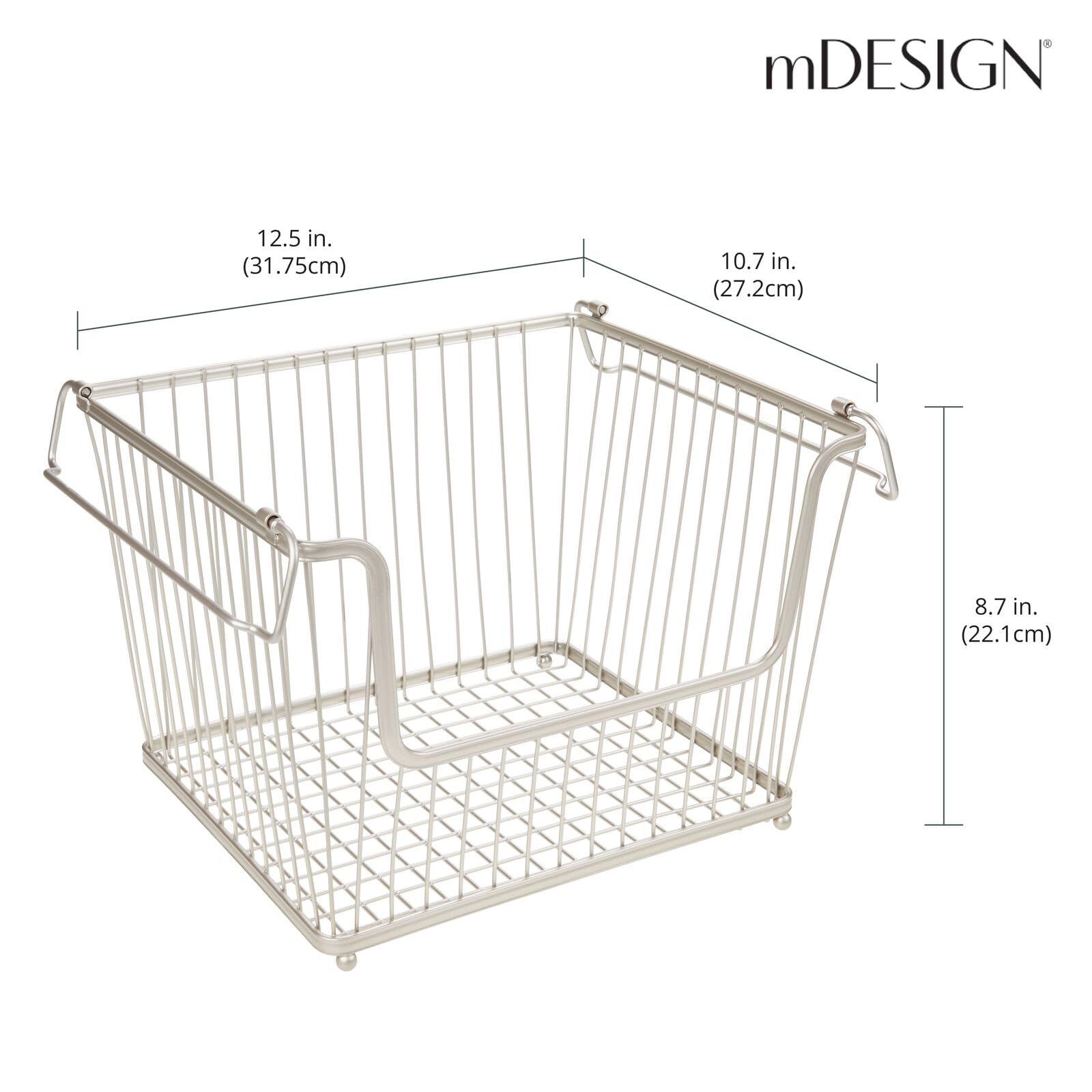mDesign Moderno cestino portaoggetti in metallo – Grande organizer cucina con manici – Contenitore cucina capiente impilabile – Set da 6 – argento opaco