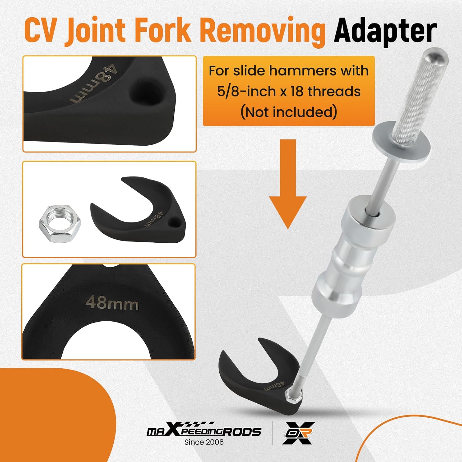 maXpeedingrods Front Wheel Drive Axle Puller & Inner CV Axle Removal Tool with 5/8"-18 Slide Hammer & 63mm 48mm Fork Adapter