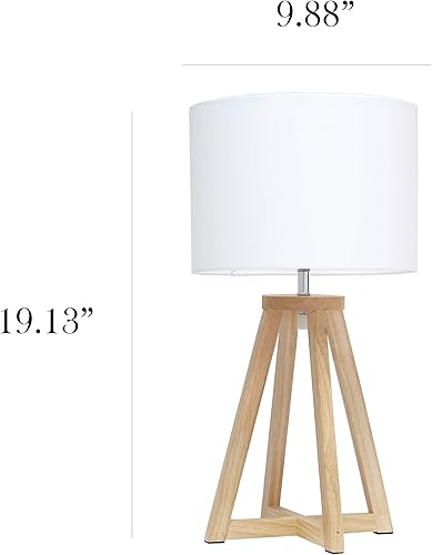Vista 3 de Simple Designs LT1069-NWH Lámpara de mesa triangular entrelazada de madera natural con pantalla de tela blanca Natural/ blanco