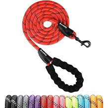 Rttochfy Rope Dog Leash 2/4/5/6/8/10 FT with Comfortable Padded Handle and Highly Reflective Threads for Small Medium and Large Dogs Heavy Duty 1/2"-5 FT, Red