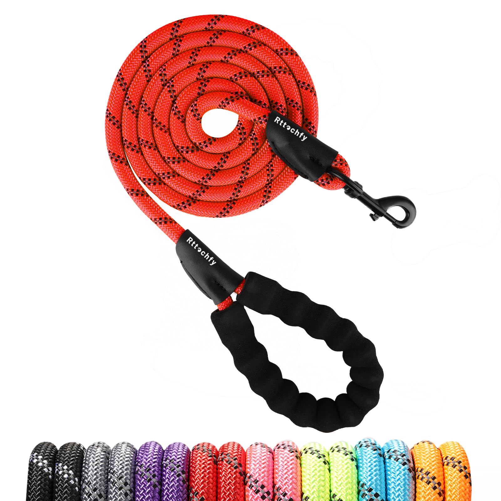 Rttochfy Rope Dog Leash 2/4/5/6/8/10 FT with Comfortable Padded Handle and Highly Reflective Threads for Small Medium and Large Dogs Heavy Duty (1/2"-
