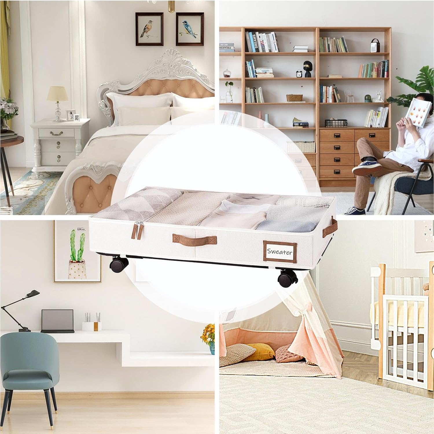 Under Bed Storage With Wheels - Under Bed Storage Containers With Clear Lids | Under Bed Shoe Storage Boxes With Dividers And Transparent Window | Rolling Under Bed Drawer For Clothes Toys