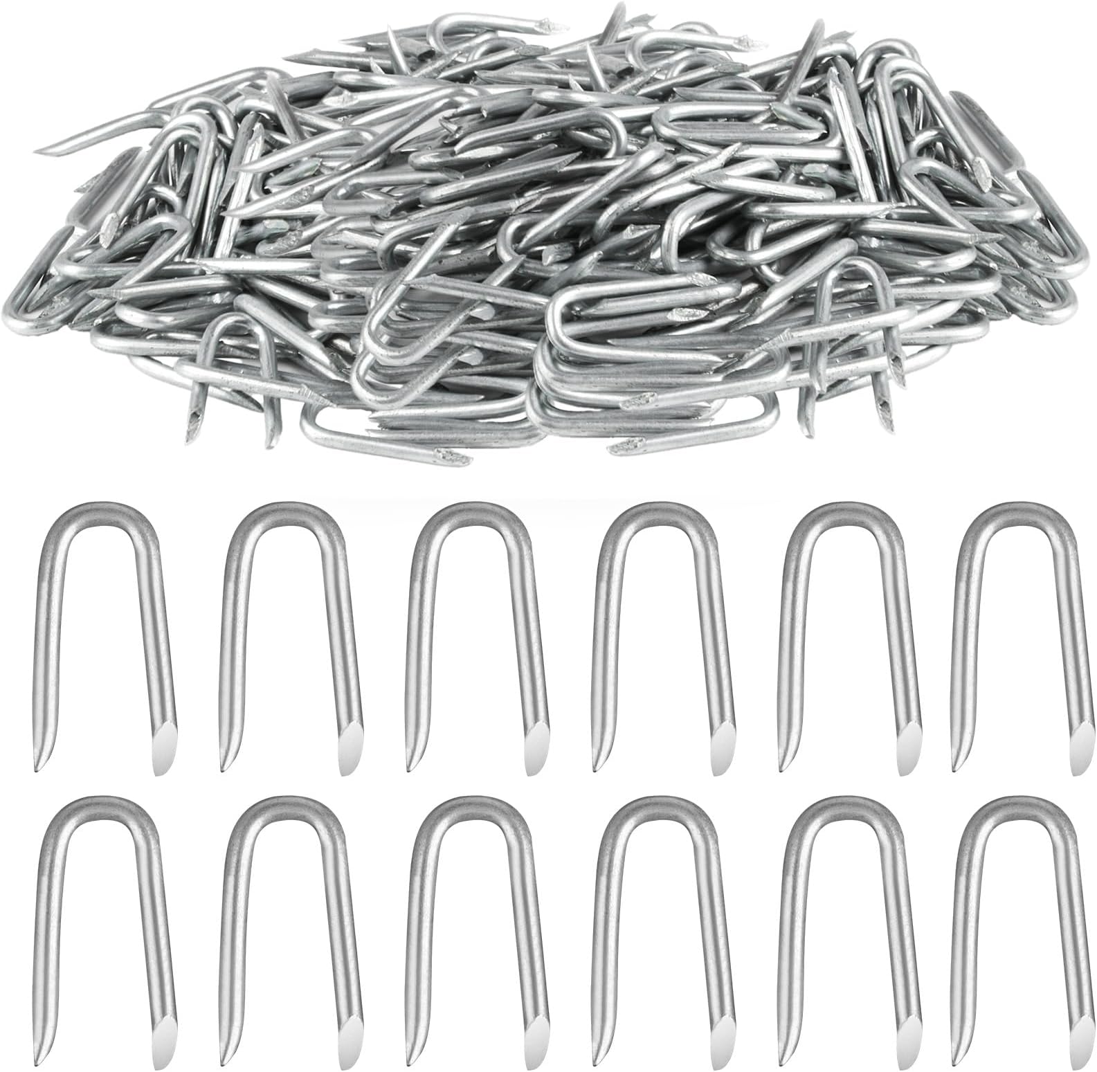 300 Pcs Galvanised U Nails for Fencing, U Shaped Nails, Steel Chicken Wire Fencing Staples, Netting, Fence for Wire Mesh Woven Fencing Garden Mesh Fasteners Nails