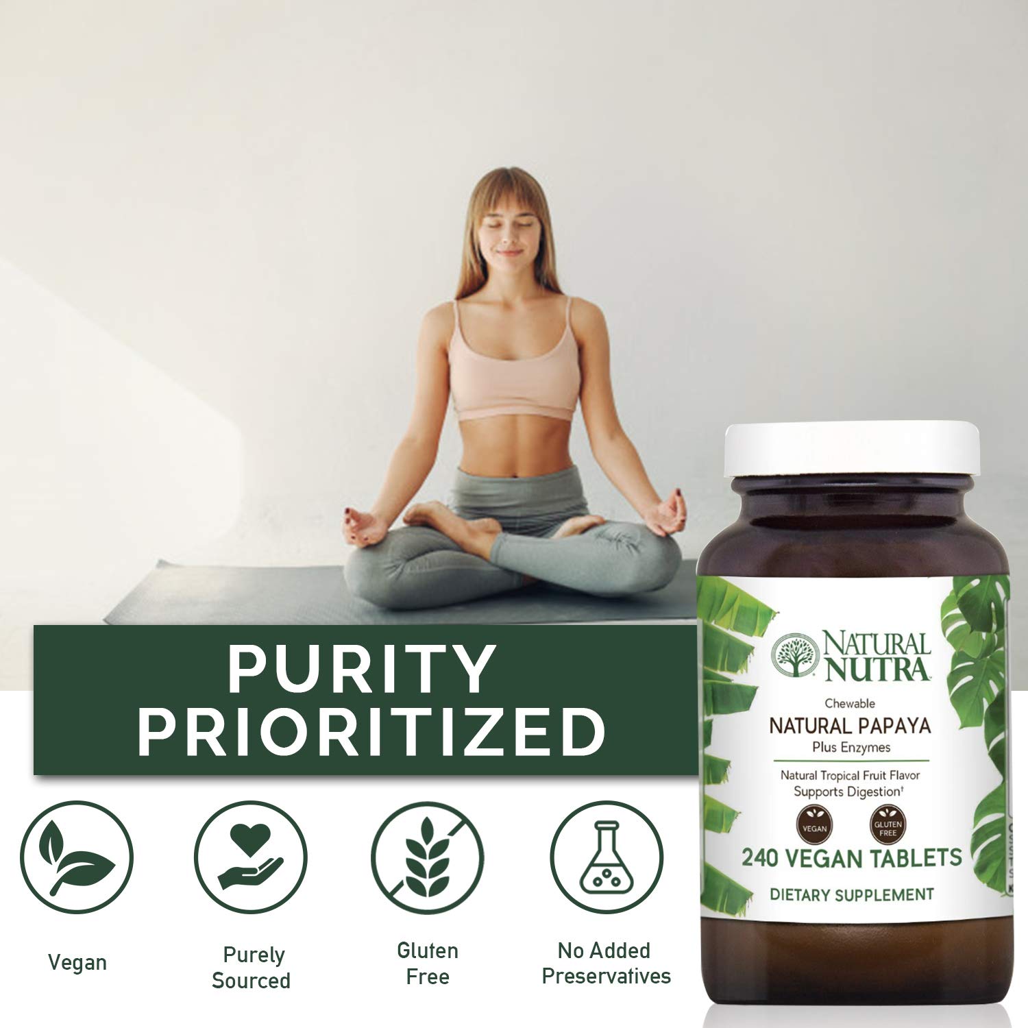 Natural Nutra Papaya Chewable Plant Enzymes for Digestion, Bloating