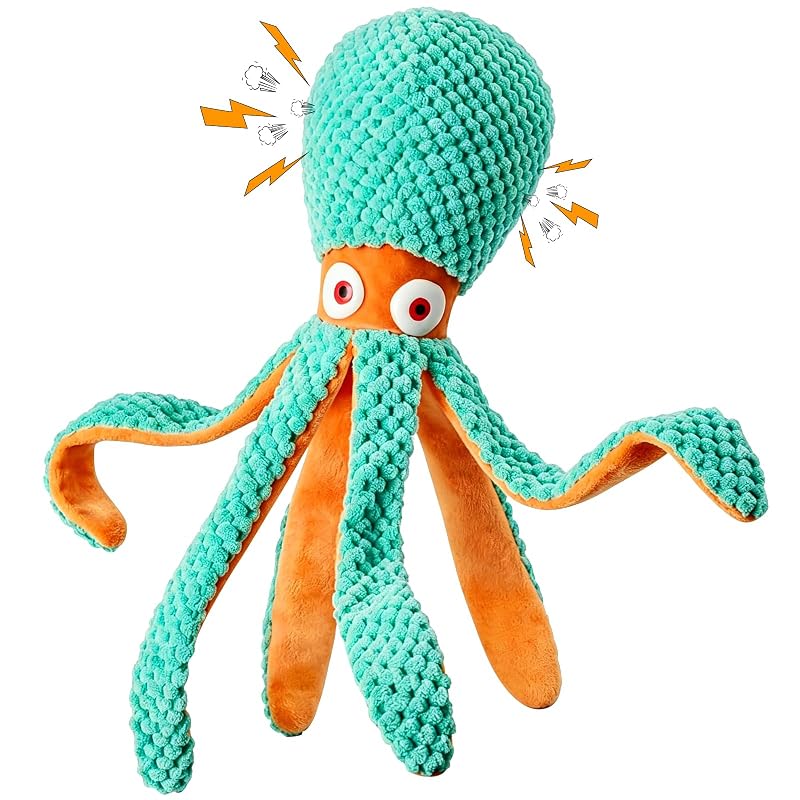 Brinquedo com Apito para Cães, Polvo de Pelúcia com Tentáculos Crocantes Fuufome Orange-green