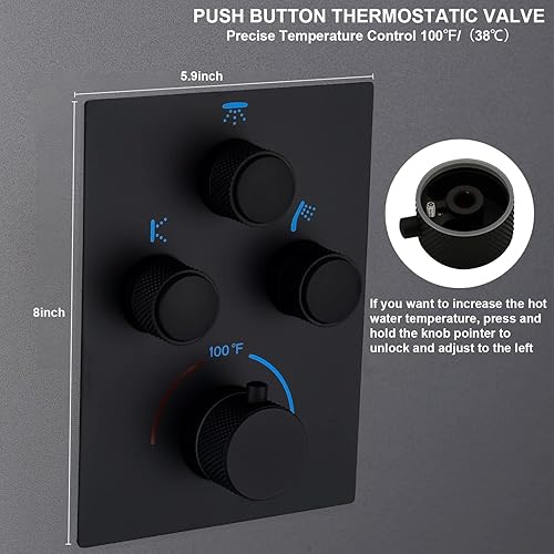 Miniatura 4 de NPYSVSSS Válvula de ducha termostática de 3 vías con botón pulsador, grifo de latón multifunción oculto, mezclador de ducha, kit de válvula