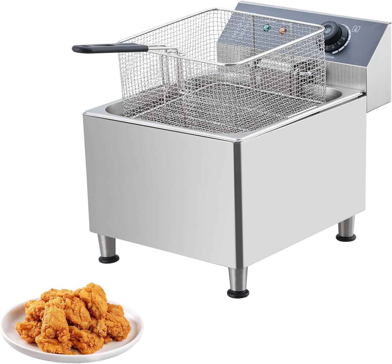 Commercial Deep Fryer 11L 1700W Stainless Steel Electric Countertop Fryer, Fast Heating with Adjustable Thermostat (140℉-392℉), Large Capacity Frying Machine for Home Kitchen, Restaurant