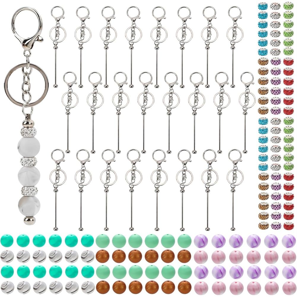 Hndhbfgrt Beadable for Keychains Kit-168Pcs Bulk for Keychain Making Accessories, Silicone Beads Included on for Keychain Bars