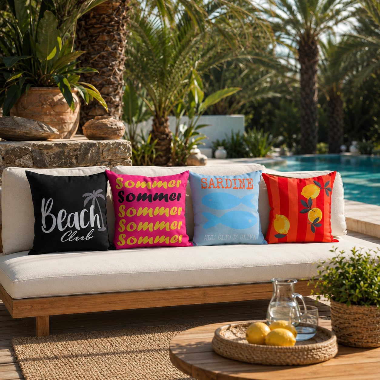 Wetterfestes Outdoor-Kissen mit Füllung – Wasserabweisend, UV-beständig & Pflegeleicht –1 Wendekissen für Garten, Balkon & Terrasse–Verschiedene Designs (Orange/Pink - Amore/Zitrone, 40x40 cm)