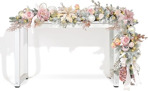 Miniatura 12 de WBHome Guirnalda de Navidad preencendida de 6 pies/72 pulgadas, guirnalda iluminada dulce roja y blanca con 50 luces LED para decoración navideña de