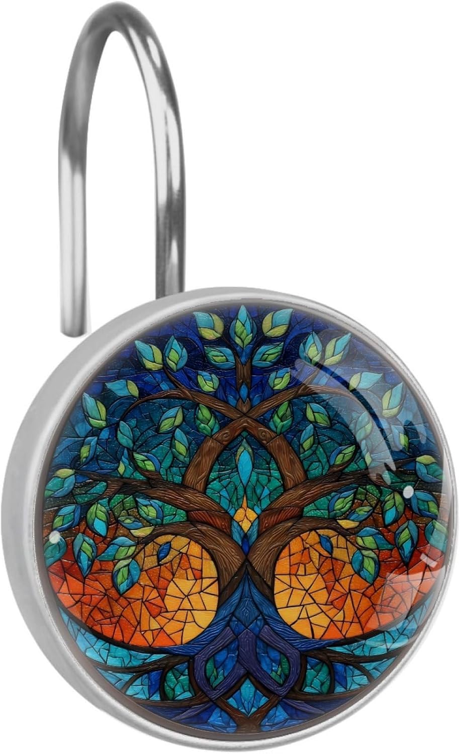 12Pcs Stained Glass Tree Shower Curtain Hooks for Bathroom, Round Home Decorative Shower Curtain Rings, Modern Shower Curtain Hangers Bathroom Accessories