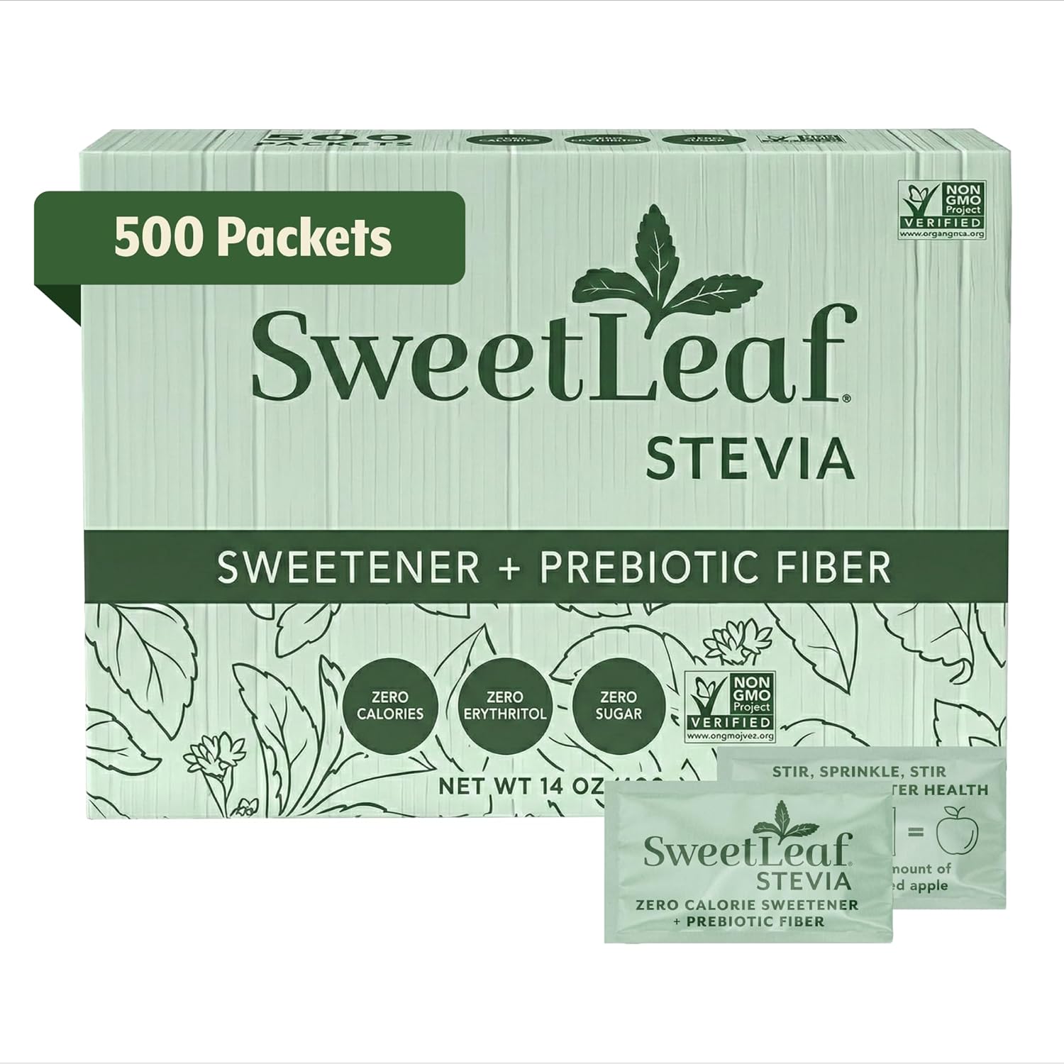 SweetLeaf Stevia Powder Packets - Zero Calorie Sweetener with Stevia Leaf Extract, No Artificial Sweetener Additive, Sugar Free, Keto Friendly, Non GMO, Gluten Free - 500 Count (Pack of 1)