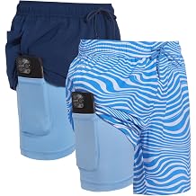 Dreamwave Mens 2-Pack Compression Liner Swim Trunks with Phone Pocket 7 inch Inseam Anti Chafing