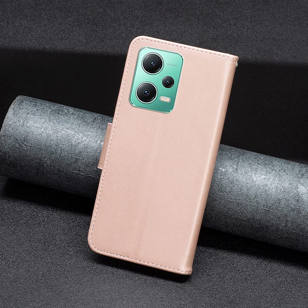 ChoosEU Cover per Xiaomi Redmi Note 12 5G / Poco X5 5G Custodia in Pelle Portafoglio Flip Case Elegante Disegni Antiurto Protettiva per Ragazze Donne Cover a Libro Stand - Argento Rosa
