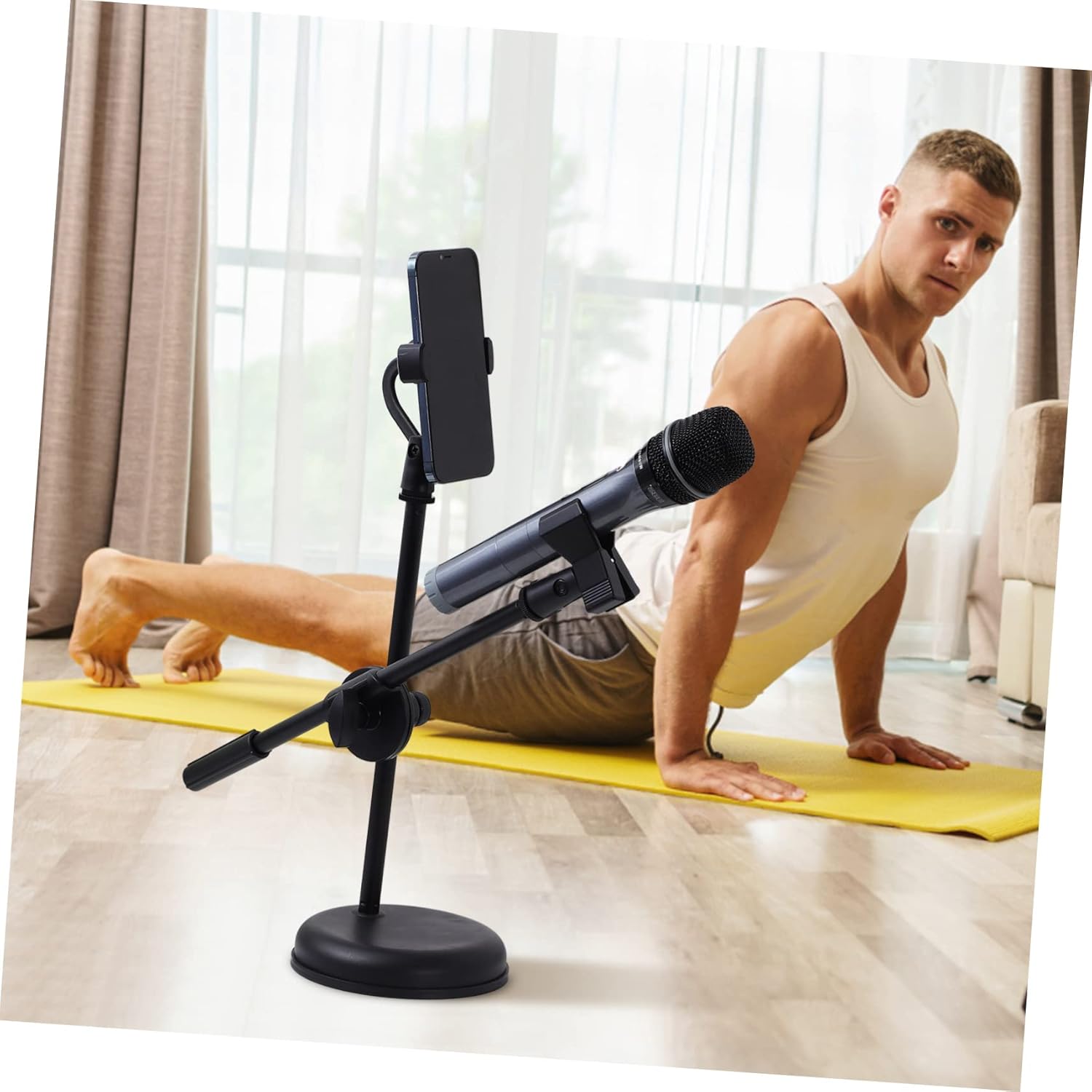 Milisten Adjustable Desktop Microphone Stand Phone Holder Extendable Mic Stand for Streaming and Recording Universal Mic Mount Shaped Clip